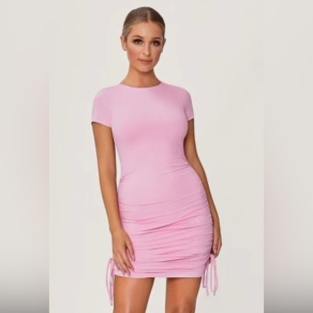 Baby Pink Ruched Side Bodycon Dress Dressed In Lucy

size SMALL